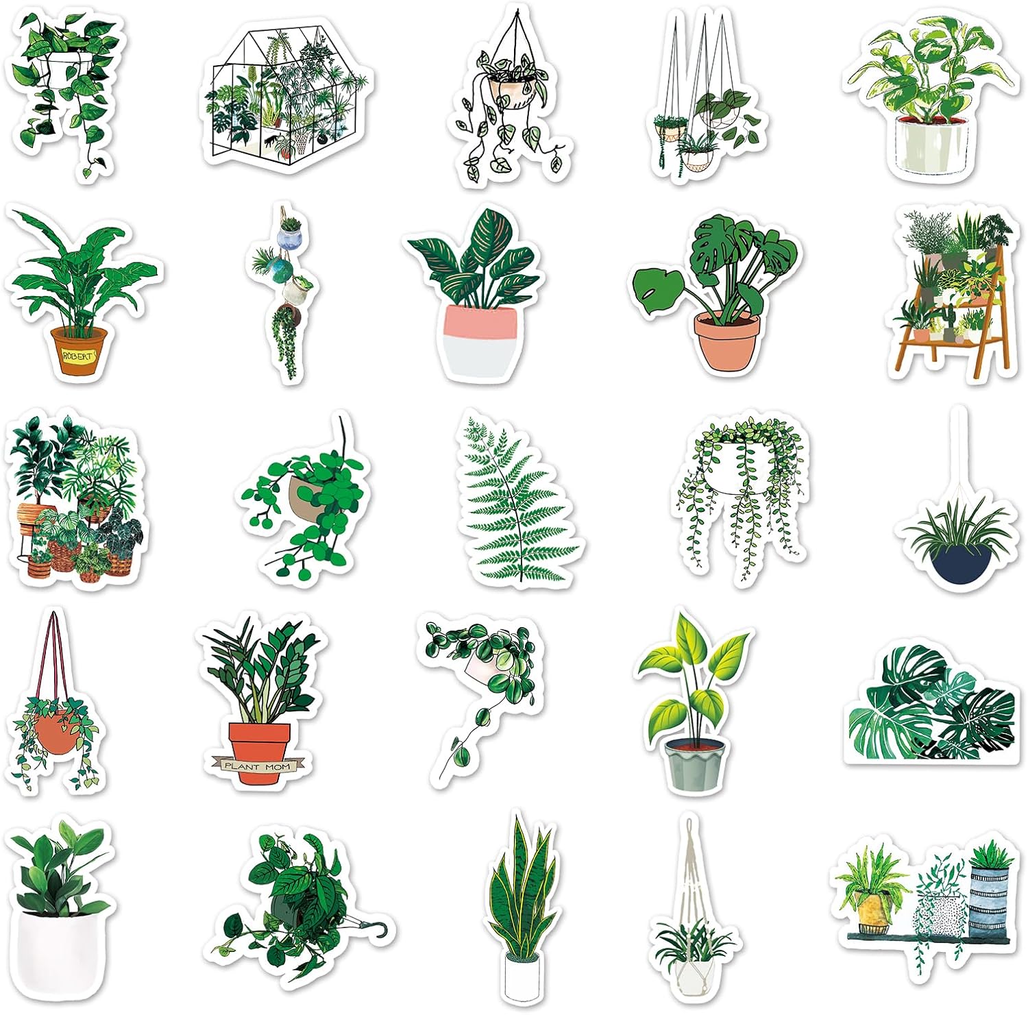 100Pcs Potted Plant Vinyl Stickers, Waterproof Cute Floral Decals for Student Gifts, Green Plants Themed Kids Rewards, Classroom Decor, Laptop, Water Bottle, Journal, Skateboard & Luggage