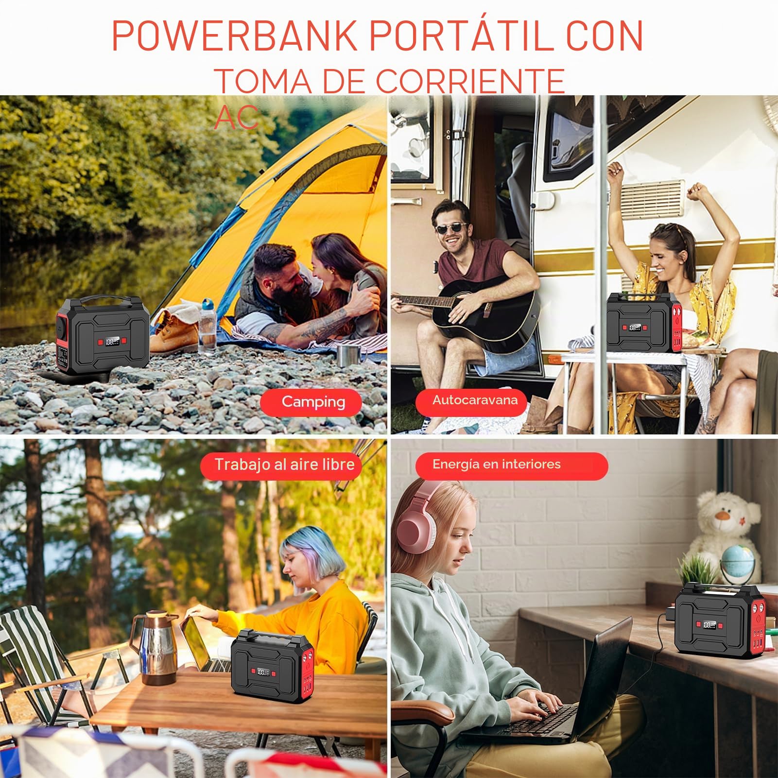 Powkey Estación de energía portátil 99 Wh/27000 mAh, 100 W, generador solar con salida de 230 V CA, QC 3.0, 18 W, USB/tipo C, para camping, autocaravanas con enchufe