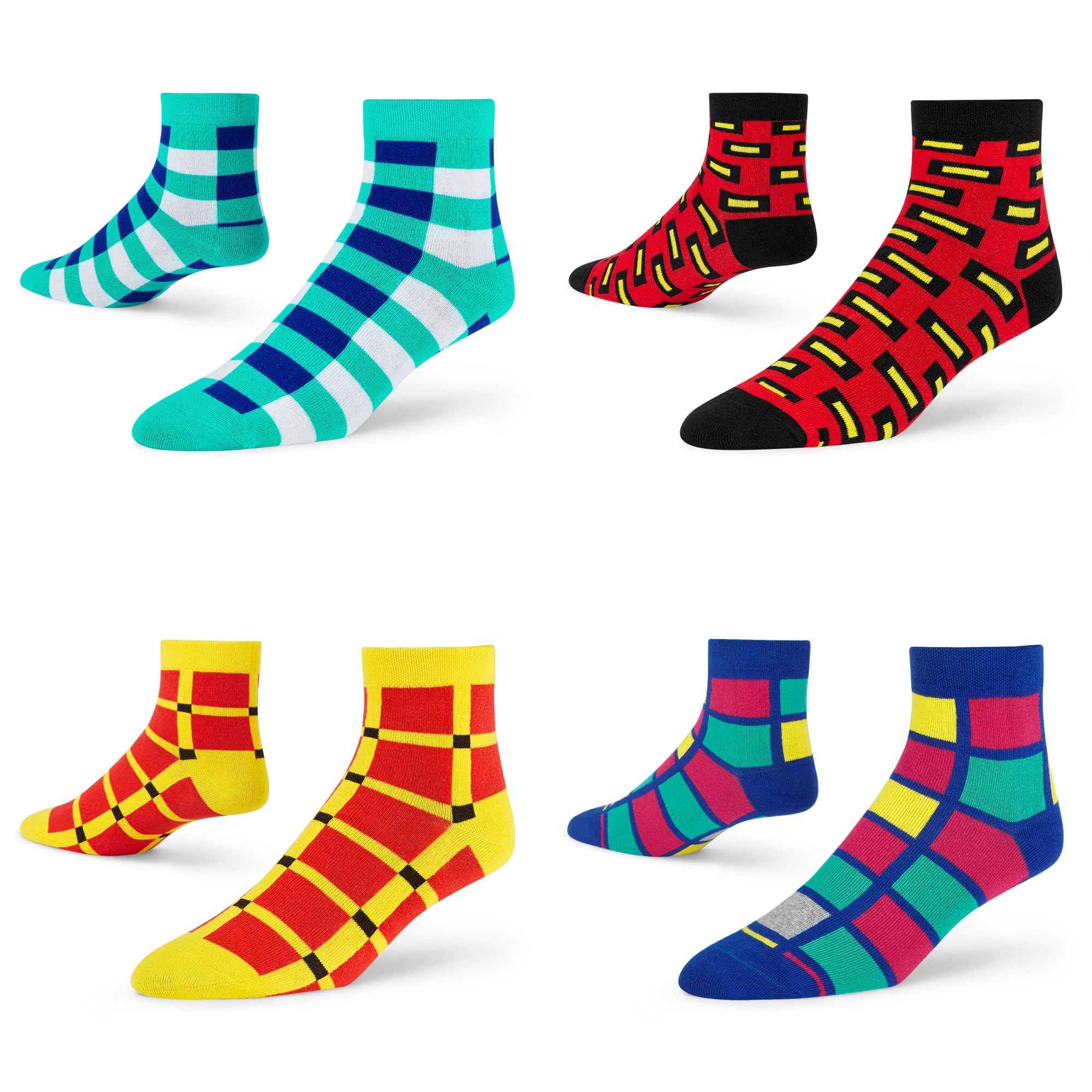 DYNAMOCKS Men's and Women's Combed Cotton Ankle Length Socks (Pack of 4) (Multicolour, Free Size)