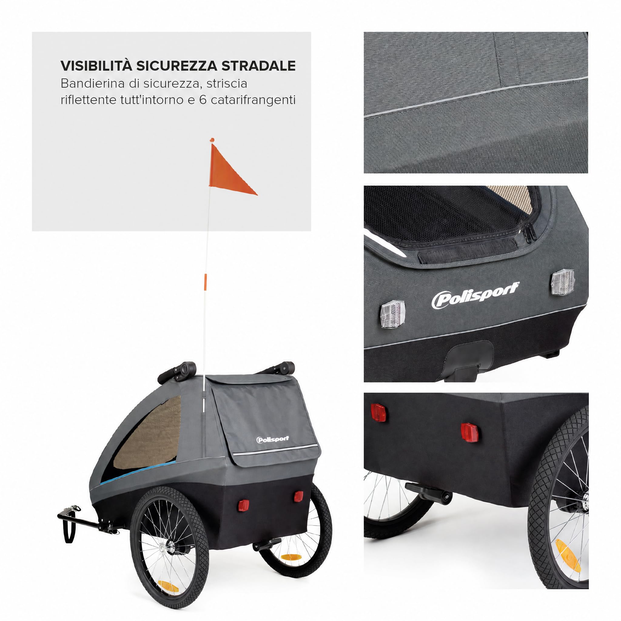Polisport Rimorchio Bici Bambini 2 in 1 con Passeggino, Nero/Grigio