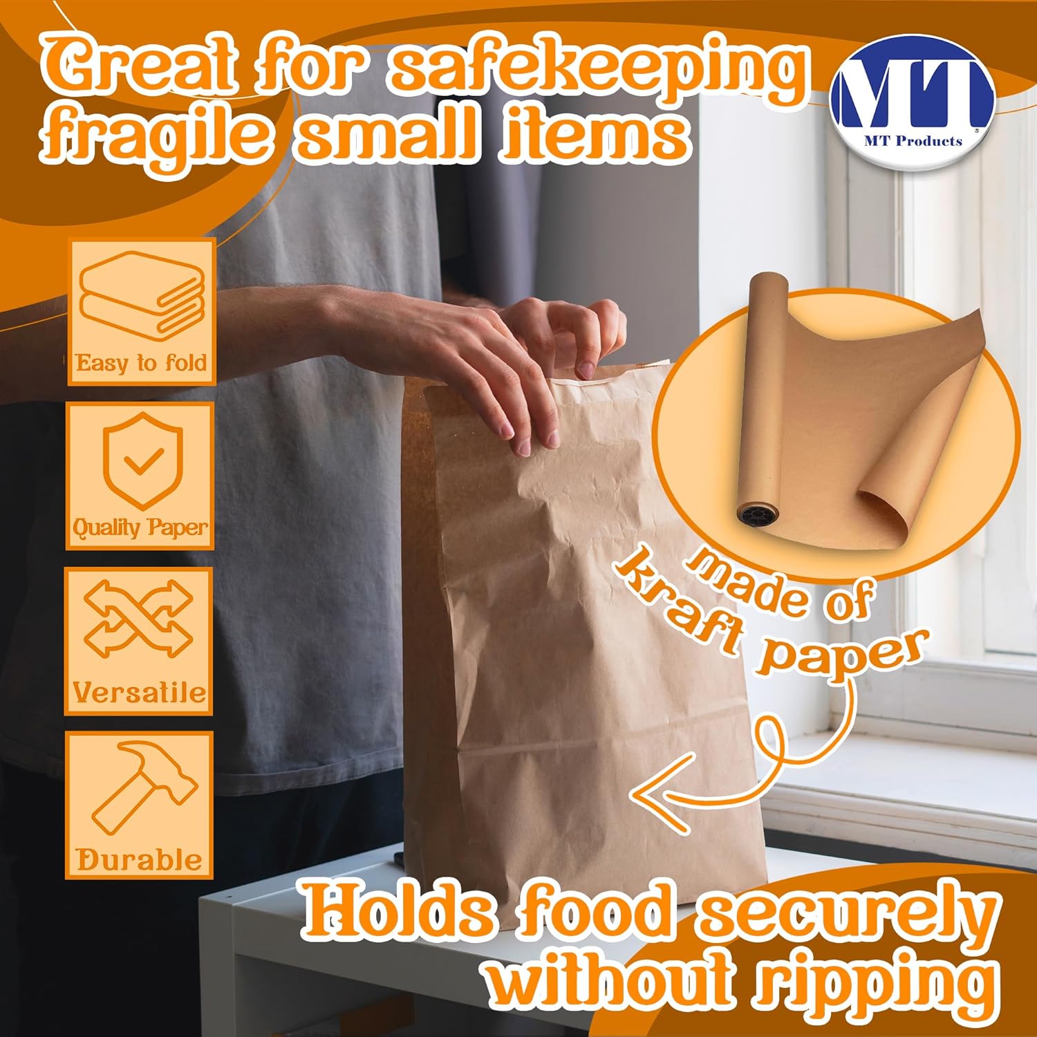 MT Products Kraft Paper Bags 8 lbs. - Disposable Paper Lunch Bags Perfect for Shopping - Pack of 100 - Image 4