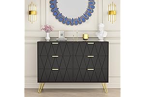 6 Drawer Black Gold Dresser Bedroom Storage Cabinet with Gold Handles