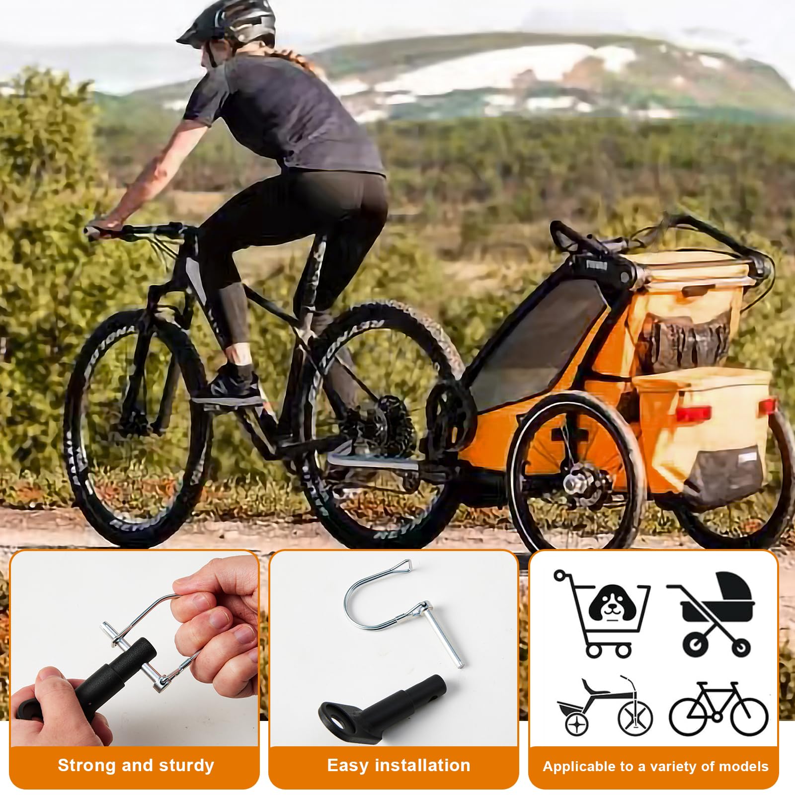 Gancio per rimorchio per bicicletta con perno di sicurezza