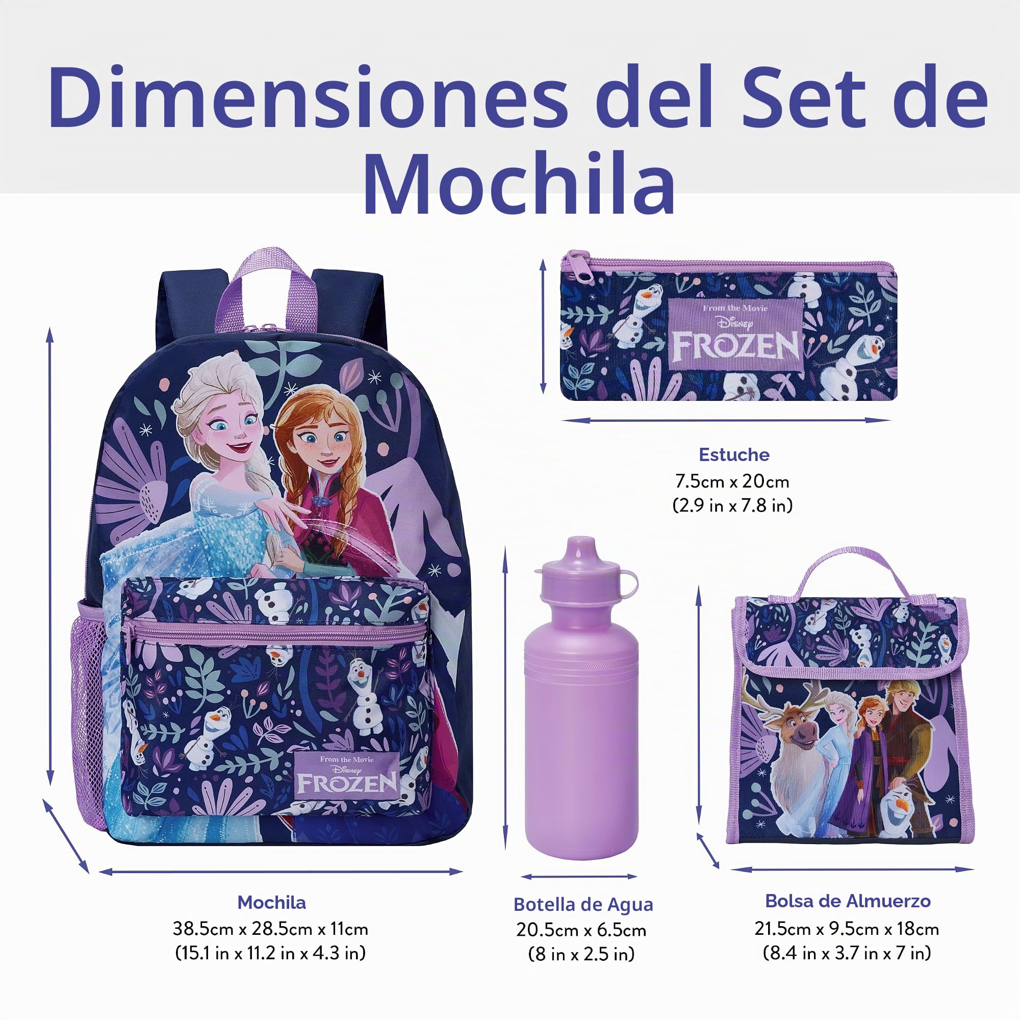 Disney Frozen Mochila Escolar Niña 4 Piezas, Mochila Elsa y Anna