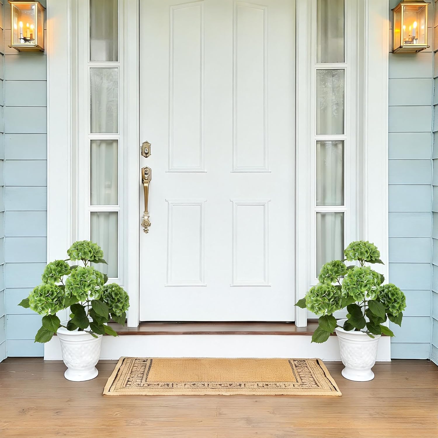 Nafresh 2FT Real Touch Faux Hydrangea Tree Outdoor, 2 Pack Green Hydrangea Tree Artificial with Vibrant Blooms, Faux Hydrangea Potted Plant for Indoor Outdoor Home Front Porch Pation Decor