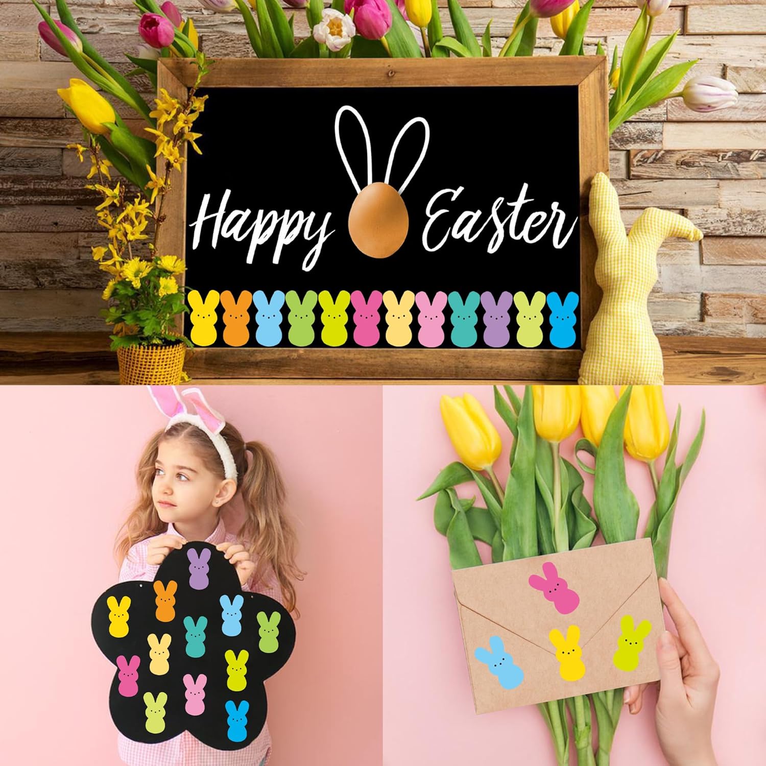 1200 Pcs Easter Bunny Stickers Bunny Peeps Stickers Roll 12 Color Easters Rabbit Self-Adhesive Label Stickers for Easter Party Craft Gift Envelopes Decorations, 2 Rolls