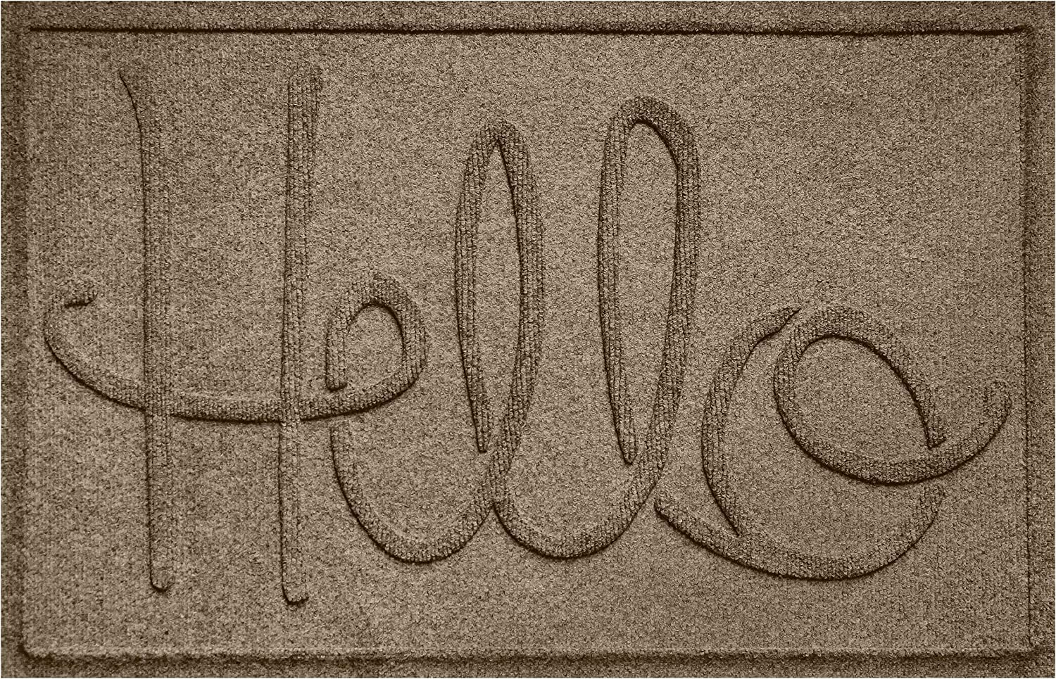 Bungalow Flooring Waterhog Door Mat, 2' x 3', Made in USA, Durable and Decorative Floor Covering, Skid Resistant, Indoor/Outdoor, Water-Trapping, Hello Design, Khaki/Camel