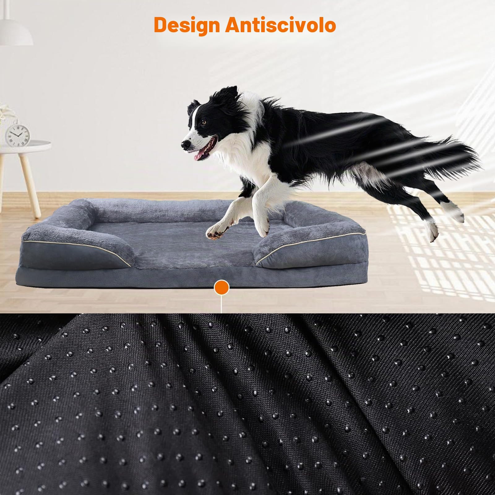 Letto per Cani Grande, 91 x 69 x 18 cm, Cuccia Cane Interno, Cuccia Divano per Cani, Cuscino Impermeabile Sfoderabile e Lavabile, Lettino per Cane con Fondo Antiscivolo, Grigio
