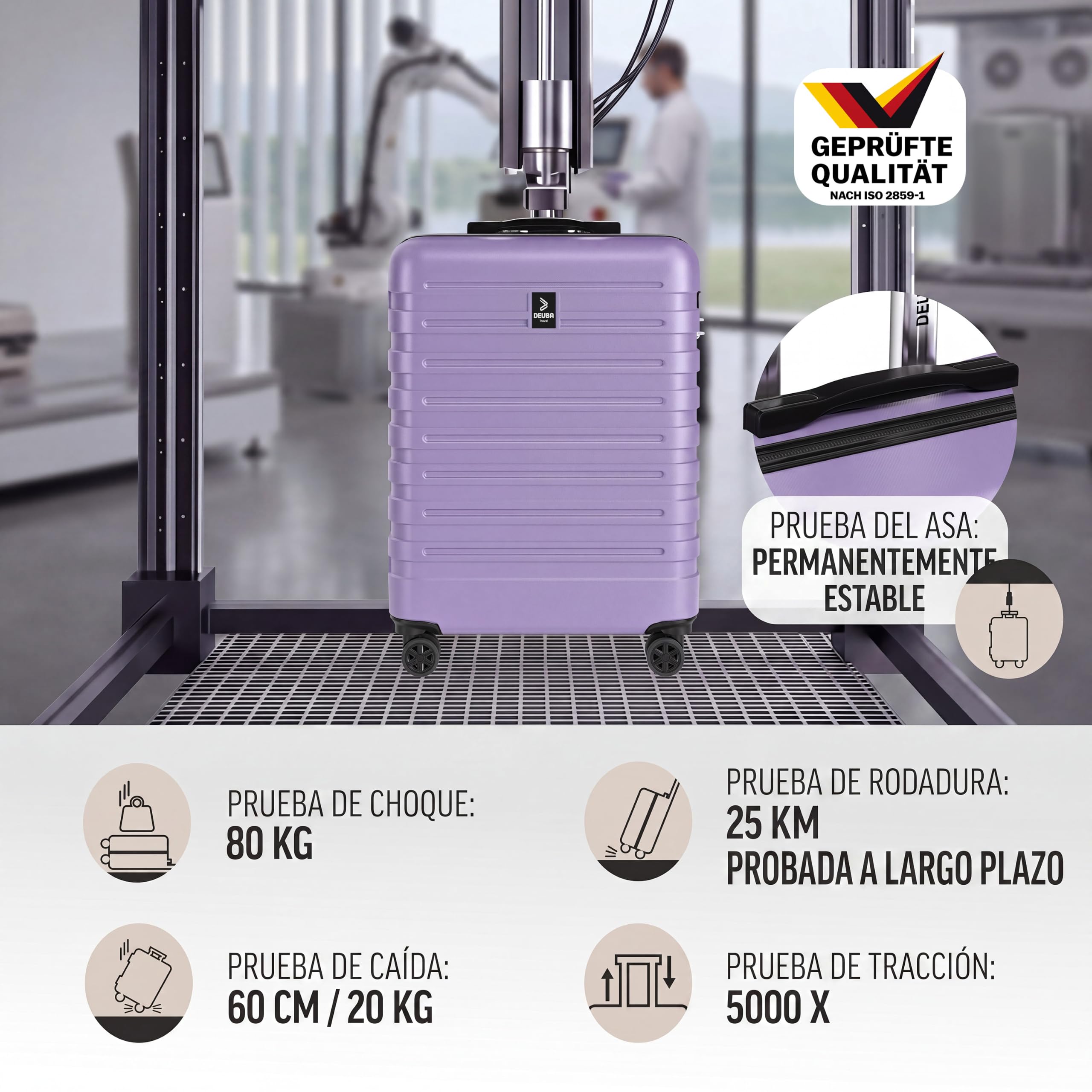 DEUBA® Juego de Maletas de Viaje Rígidas ABS 3 Piezas Asa Telescópica Correas Compartimientos Resistente Trolley Ruedas 360° Cerradura Combinación Apilables Lila Pastel