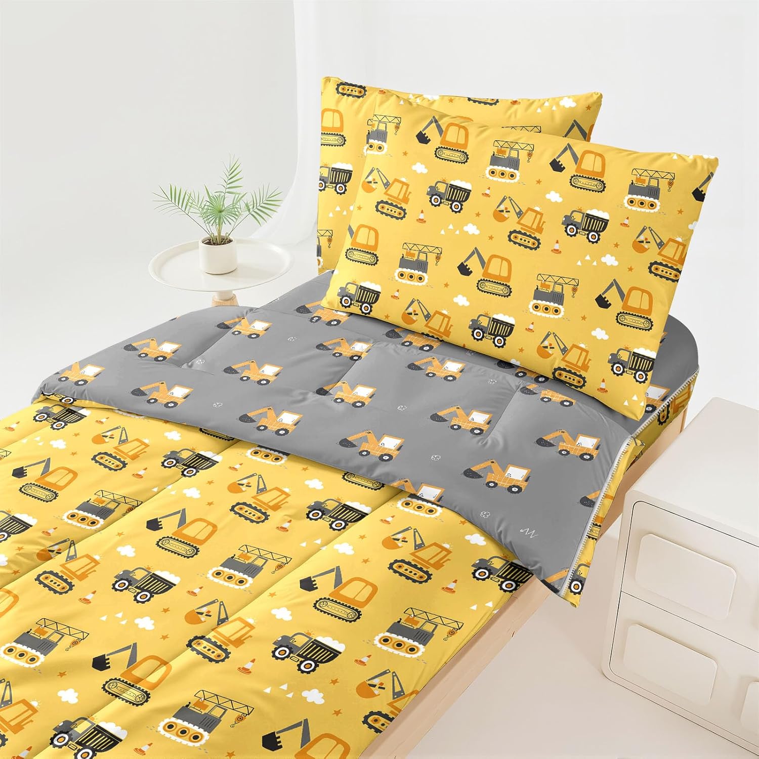 Twin Zipper Bedding Set for Boys Truck Construction Vehicle Car Twin Boys Comforter All in one Zipper Kids Bedding