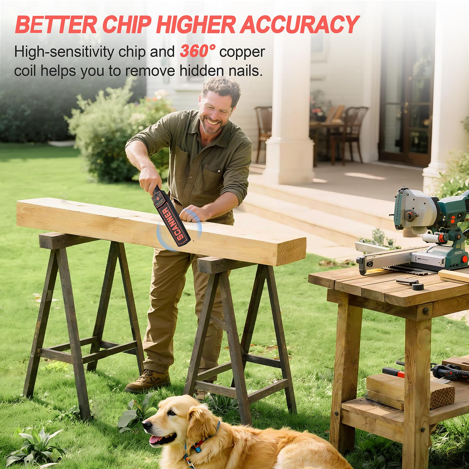 Metal detector portatile con bacchetta di sicurezza, bacchetta di sicurezza ad alta sensibilità, rilevatore di unghie, bacchetta per la lavorazione del legno (batteria integrata, con linea di