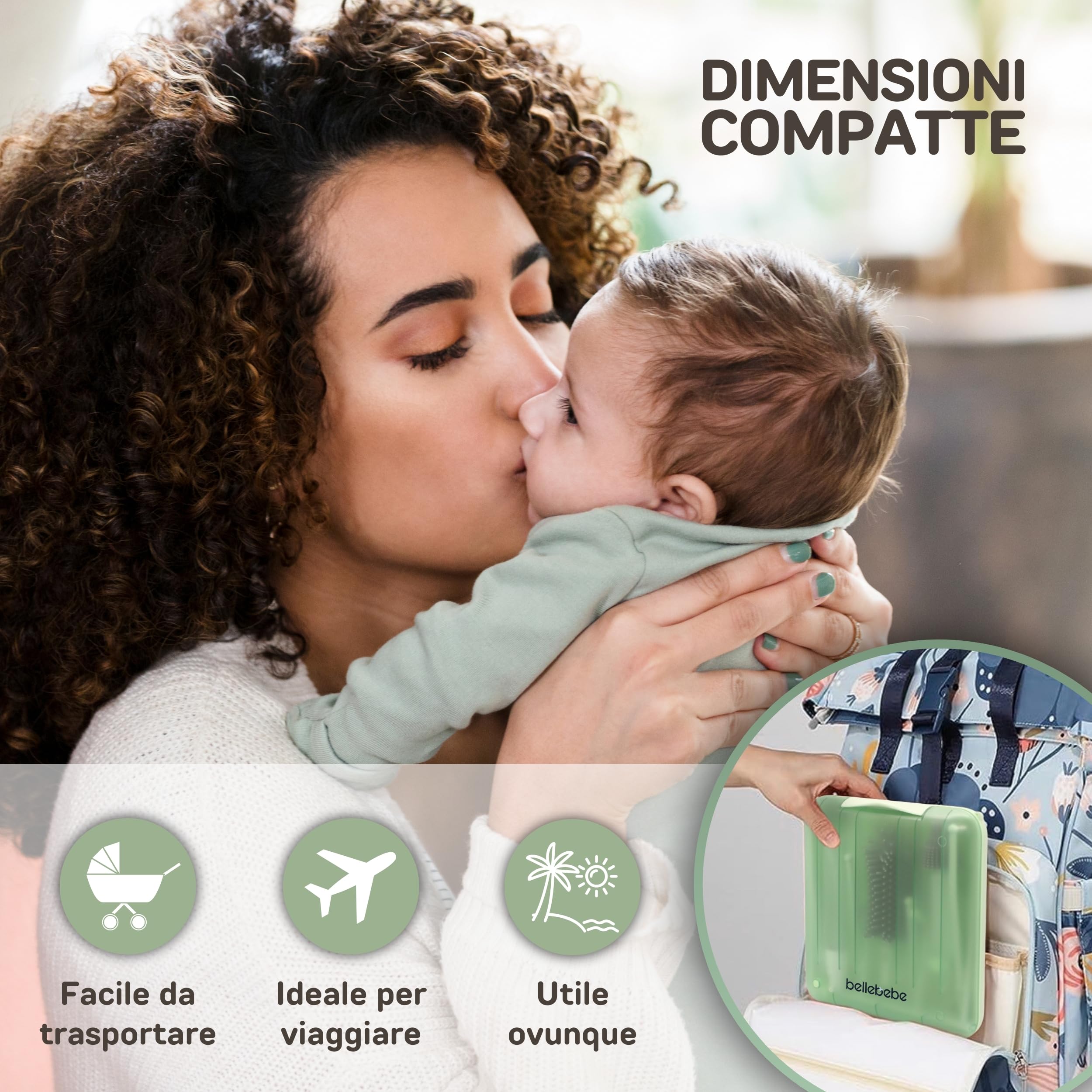 BELLEBEBE Set Escurre Biberones con Limpia Biberones - 6 en 1 Kit Cepillo Limpia Biberones con escurre biberones Plegable - Portatil - Transportable - Regalo para Bebe - SIN BPA - Verde