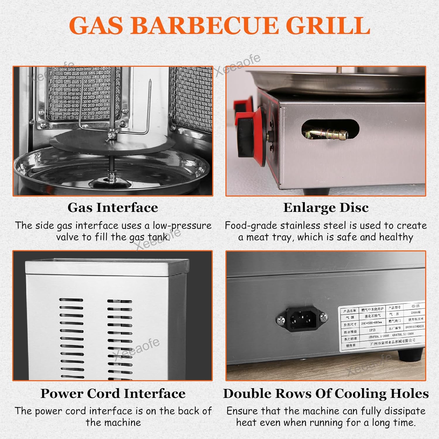 Stainless Steel Doner Kebab Grill Machine, Spinning Gas Vertical Broiler Shawarma Machine for Restaurant, Home Kitchen & Commercial Usage,Silver-220V