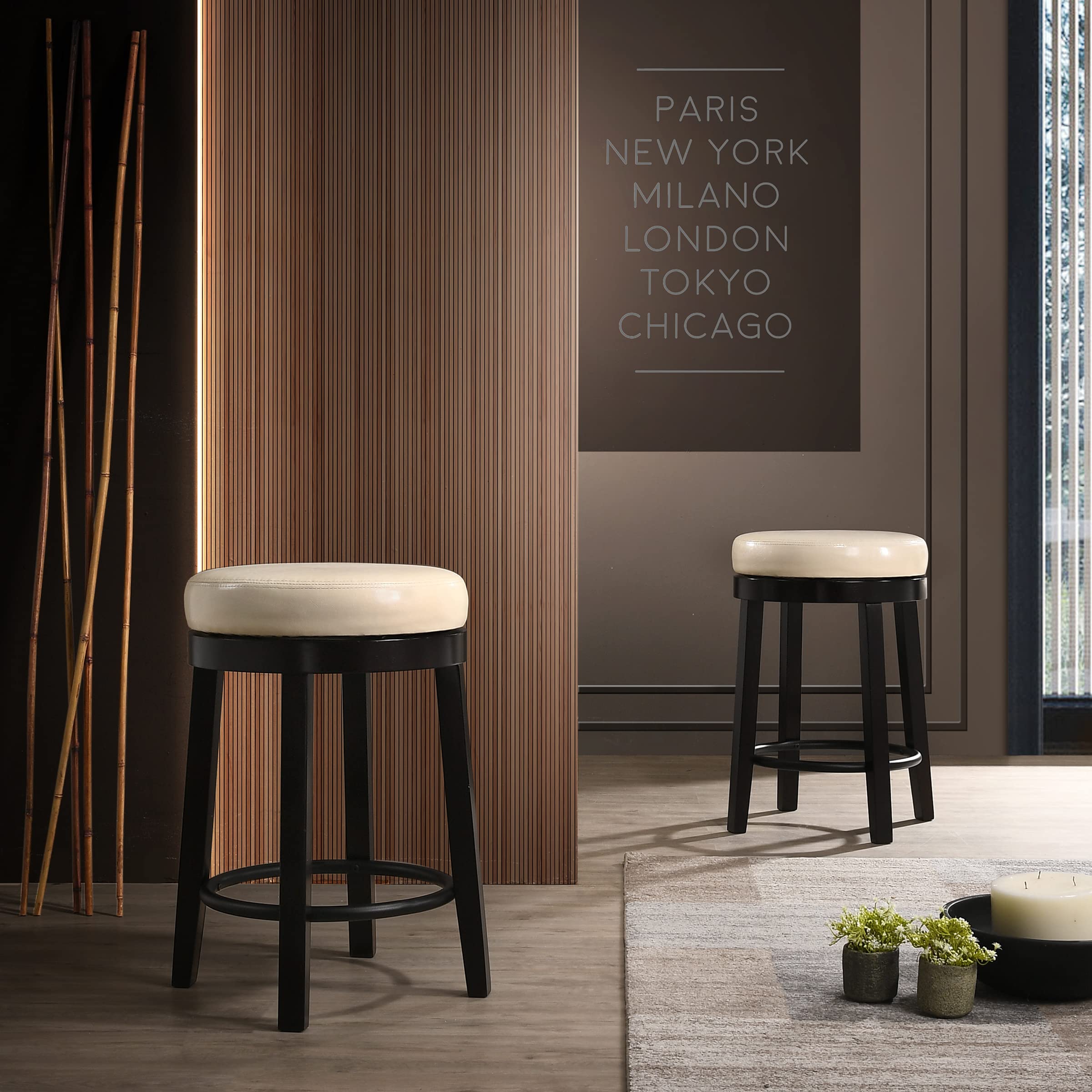 Carolina Chair & Table Easton Swivel 24 Inch Counter Stool (Set of 2), Cream/Espresso (ACL1724ESPCRM)