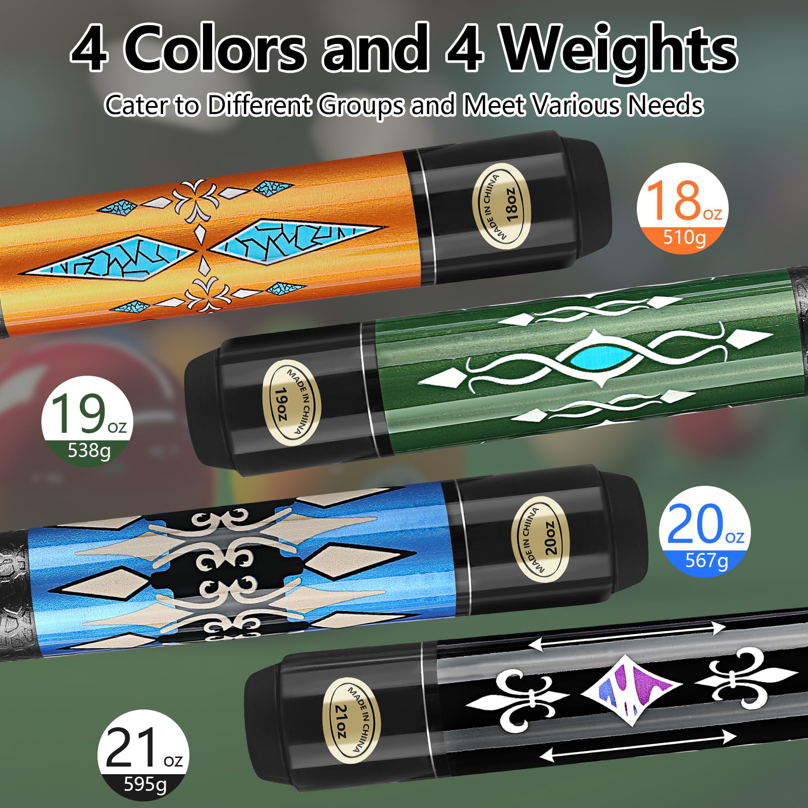 Billard Queue 18 19 20 21 oz, 58" Pool Queue Sticks 13mm Spitzen für Professionelle Billardspieler, 1/2 Queue Sticks für Billard Tisch Sport für Bar Haus Pool Tisch Sport 8/9 Ball