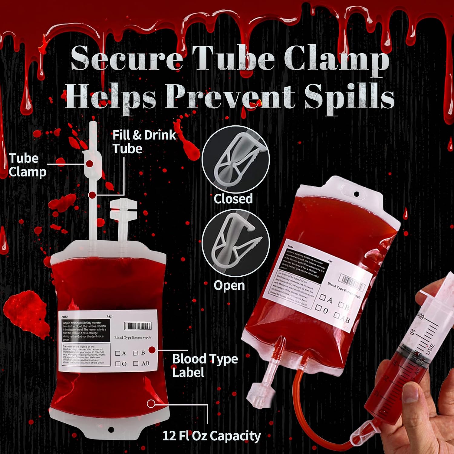 20 Pack Halloween Blood Bags for Drinks, Fake IV Blood Pouches Nurse Party