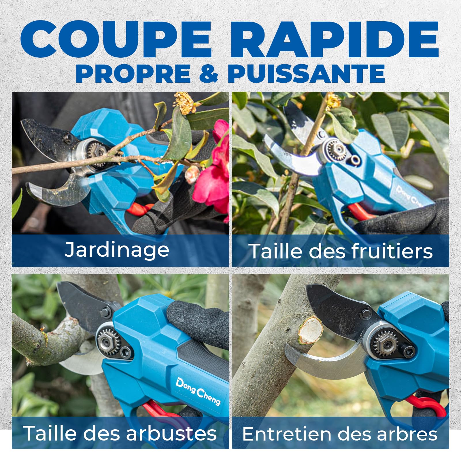 Dong Cheng Sécateur Électrique Sans Fil 20V, 4 Niveaux de Coupe Jusqu'à 35 mm, Lame SK5 avec 2 Batteries 2.0Ah, Sécateur de Jardin Professionnel à Moteur Sans Balais pour Jardin, Branche et Arbuste