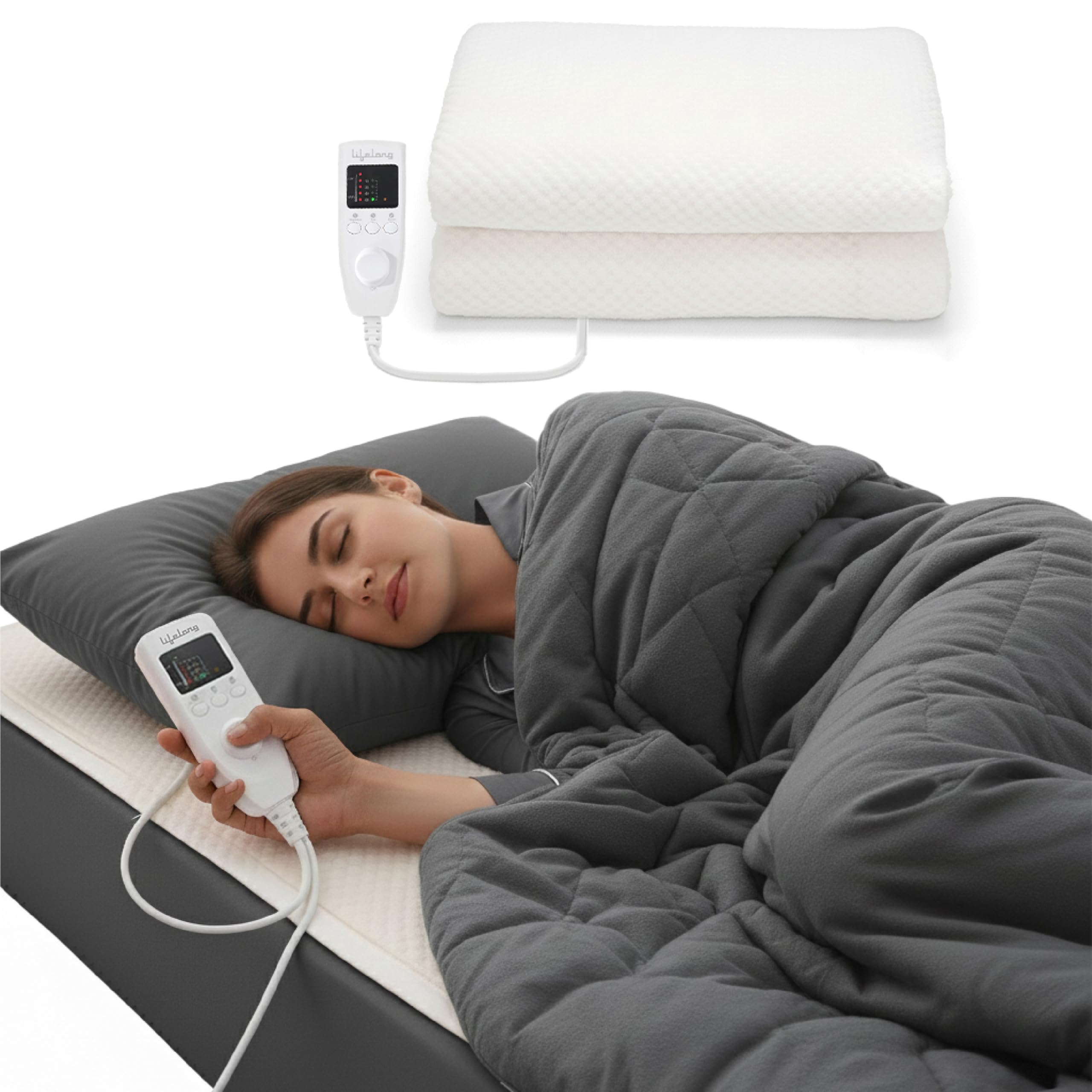 Lifelong Electric Under Blanket for Double Bed (180 x 160 cm) | Soft Fleece | Safe Heating Blanket Bed Warmer | 1-5 Temp Level & 1-10 hrs Timer | Detach & Wash | Heats After You Sleep/Sit Over It-image-11