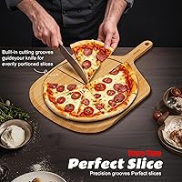 Vista 2 de Pala de pizza de madera de 16 pulgadas, espátula grande de bambú para pizza, tabla de servir, tablas de cortar de madera para pizza con 8 ranuras