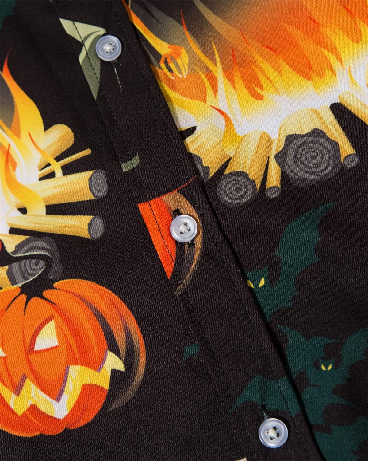 TUNEVUSE Men Halloween Shirts Pumpkin Print Short Sleeve Casual Button Down Dress Shirt - Image 5