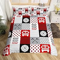 Vista 33 de Feelyou Juego de funda de edredón de camión de bomberos, edredón de coche de policía para decoración de habitación de niños, colcha de ambulancia
