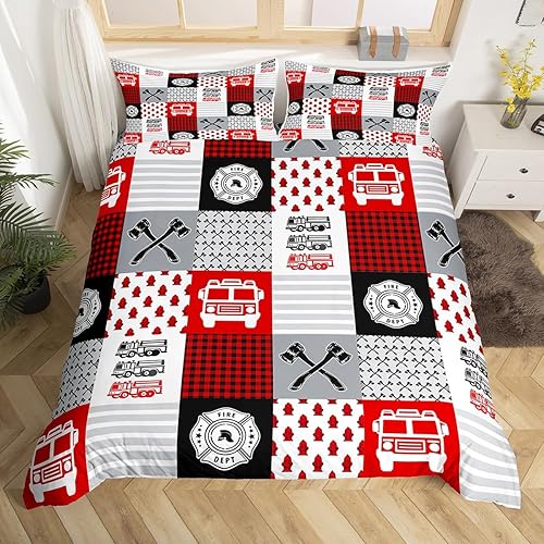 Miniatura 33 de Feelyou Juego de funda de edredón de camión de bomberos, edredón de coche de policía para decoración de habitación de niños, colcha de ambulancia