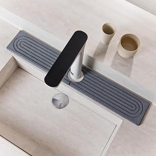 Stone Faucet Mat for Kitchen Sink, Quick Drying Mats, Water Absorbing Guard & Sink Protectors, Diatomite Bathroom Counter Tray, Kitchen Decor Home Accessories - Dark Grey, Small, 15.8''x4''