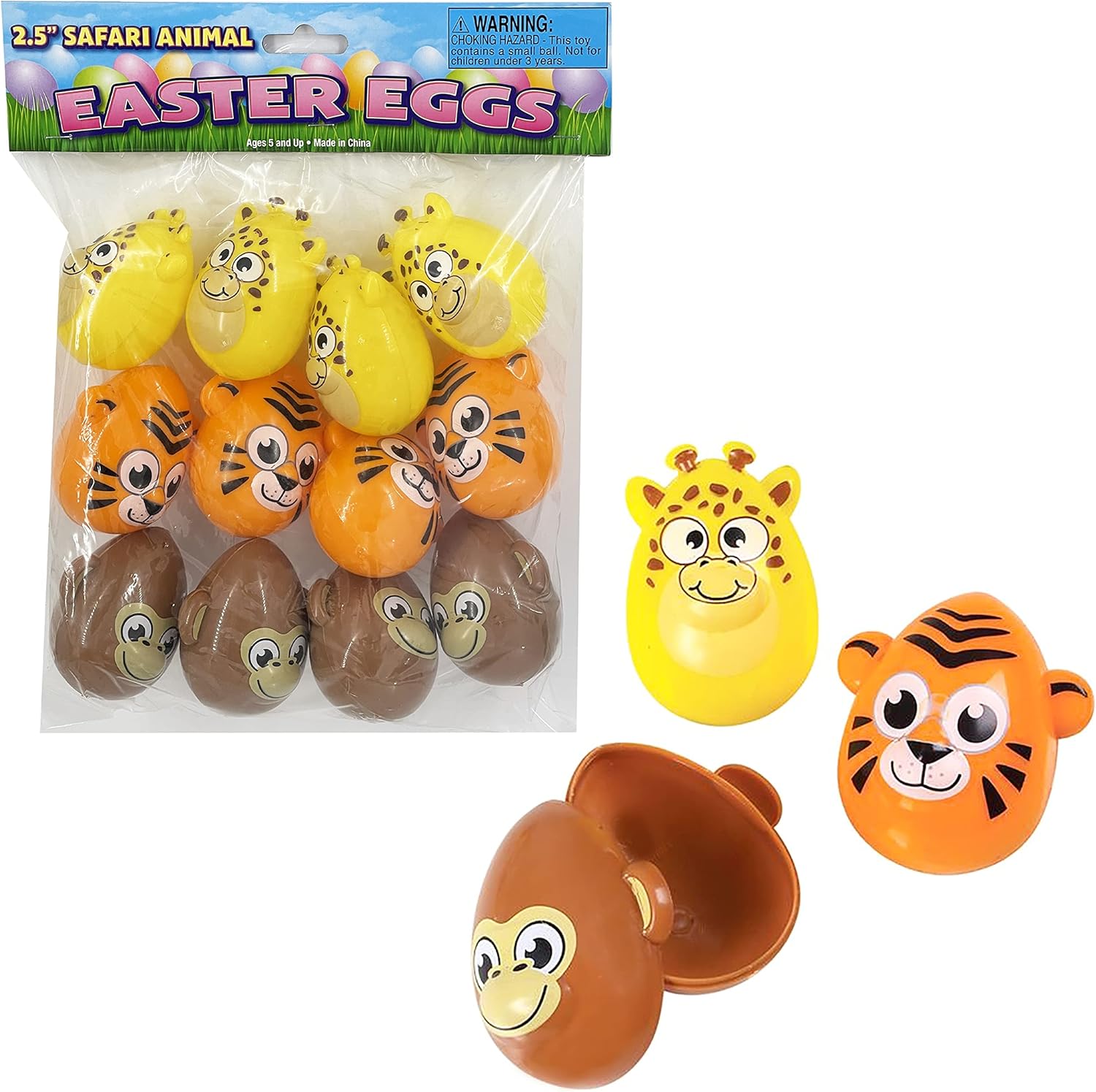 Safari Animal Easter Eggs Toy for Kids, Fillable Easter Eggs, Bath Birthday, 2.5" (12Pack