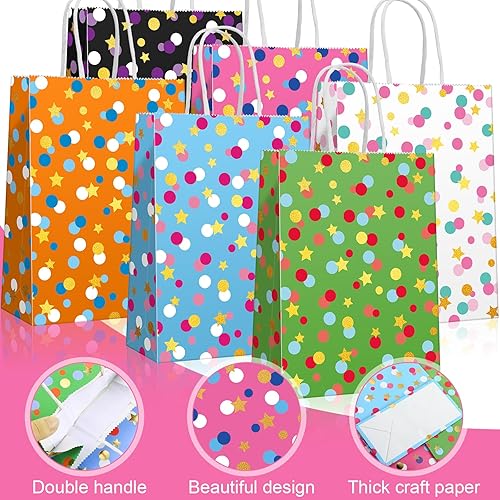 Miniatura 3 de Patelai 30 bolsas temáticas de lunares con papel de seda y asas, coloridas bolsas de papel kraft para regalos de fiesta de cumpleaños, boda, baby