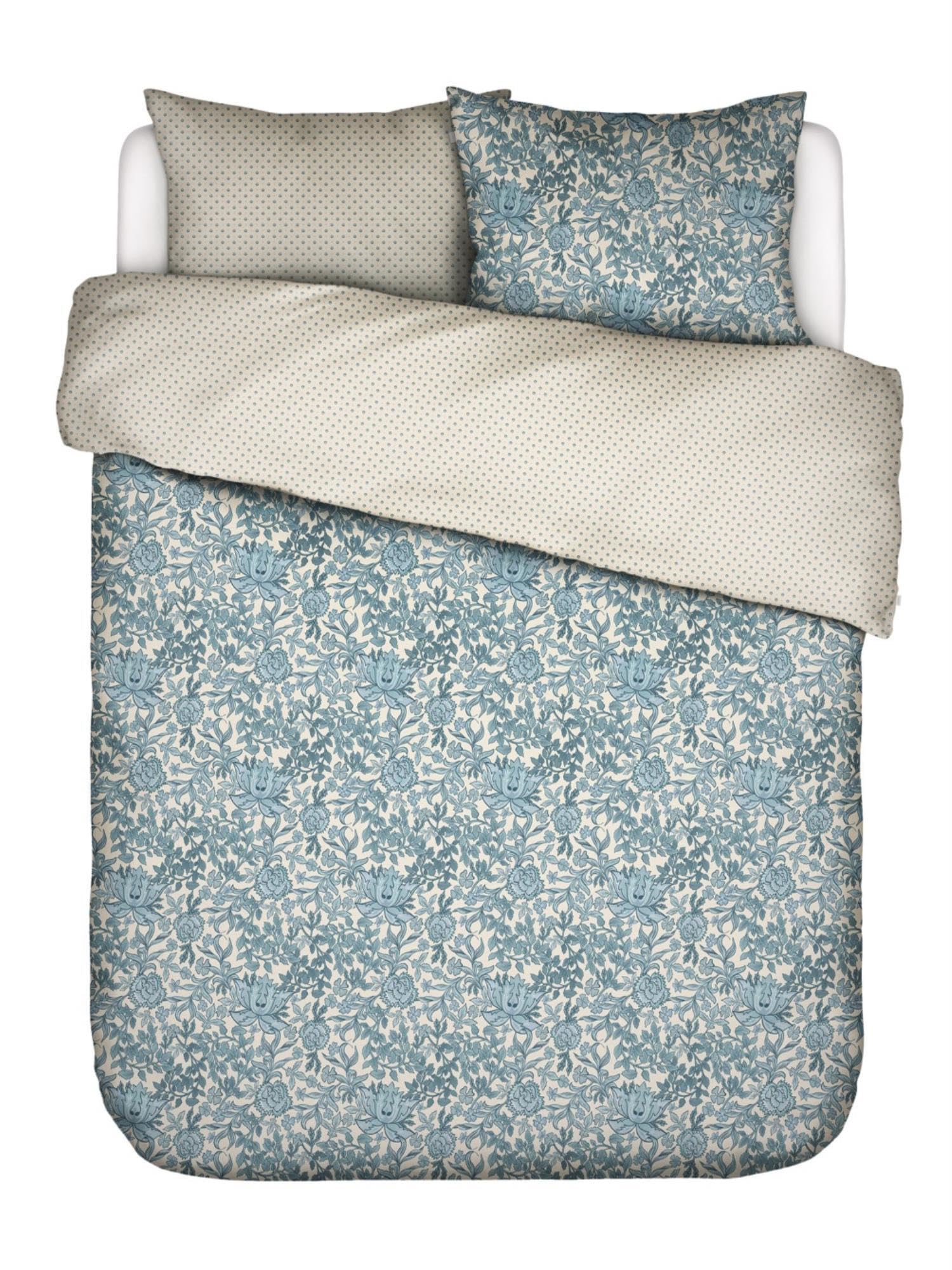ESSENZA Bettwäsche Ophelia Smoke Blue, 200x200 + 2X 80x80 cm - 100% Baumwollsatin 200TC - Blumen