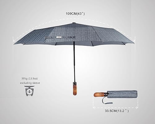 Miniatura 4 de Prestige - Paraguas plegable de viaje, mango de madera hecho a mano, apertura y cierre automático