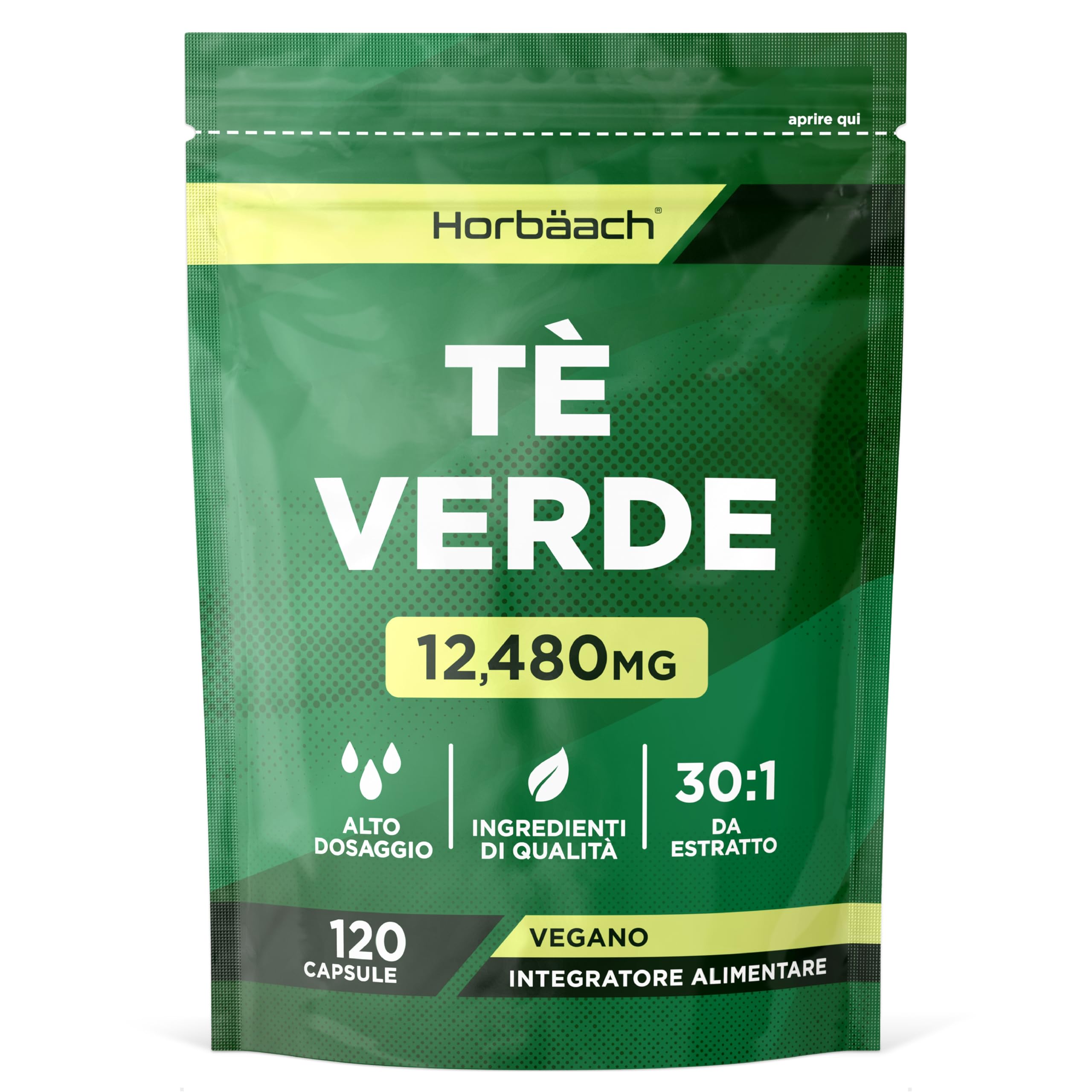 Te Verde Capsule 12480mg | Green Tea estratto ad alta resistenza | 120 capsule in polvere | Vegano e vegetariano | di Horbaach