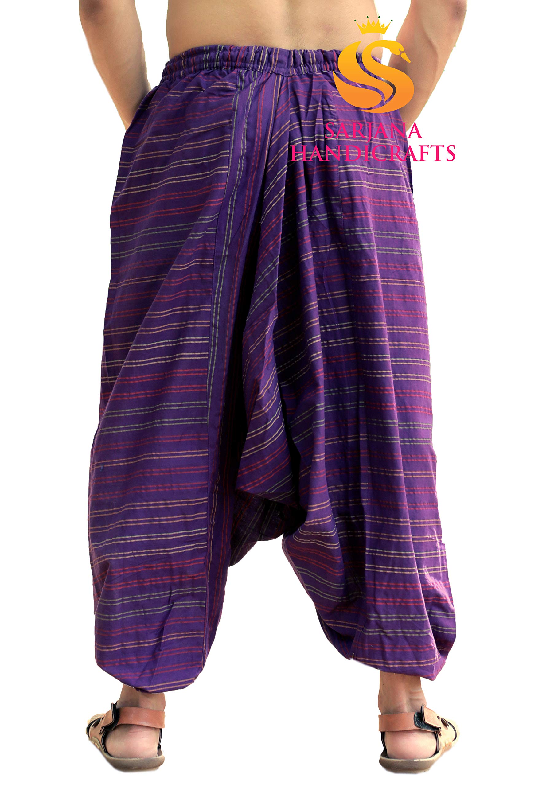 SARJANA - Pantalones hippie de algodón para hombre, para danza, yoga, tiro caído, Violeta intenso, talla única