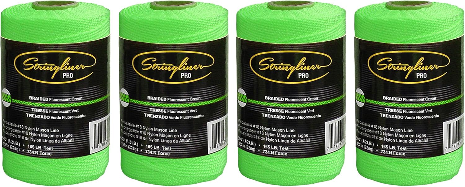 35468 Mason’s Line Replacement Rolls – 1/2 Lb. #18 Construction Replacement Roll Braided FL. Green 500'. (4 Pack)