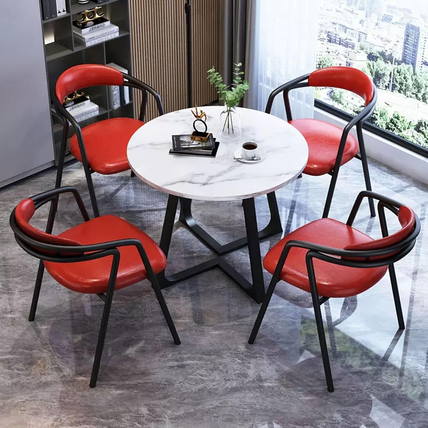 Office Reception Round Table, Coffee Kitchen Dining Table Set for 4, Negotiation Table Room Club Table with Chairs, Simple Save Space(Grey)