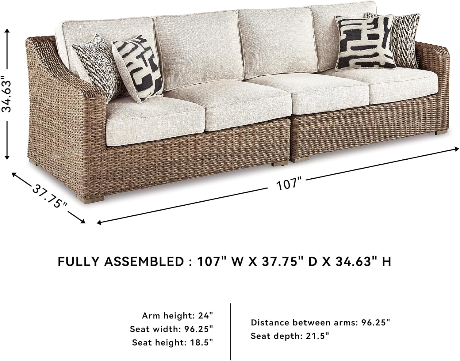 Signature Design by Ashley Beachcroft Outdoor Left & Right Arm Facing Wicker Patio Loveseats, Nuvella Weather Resistant Fabric, Brown & Beige
