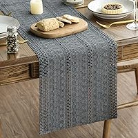 Artoid Mode Dark Grey Farmhouse Woven Rustic Hollow Table Runner 12x72 Inch - Rustic Kitchen Dining Holiday Decor
