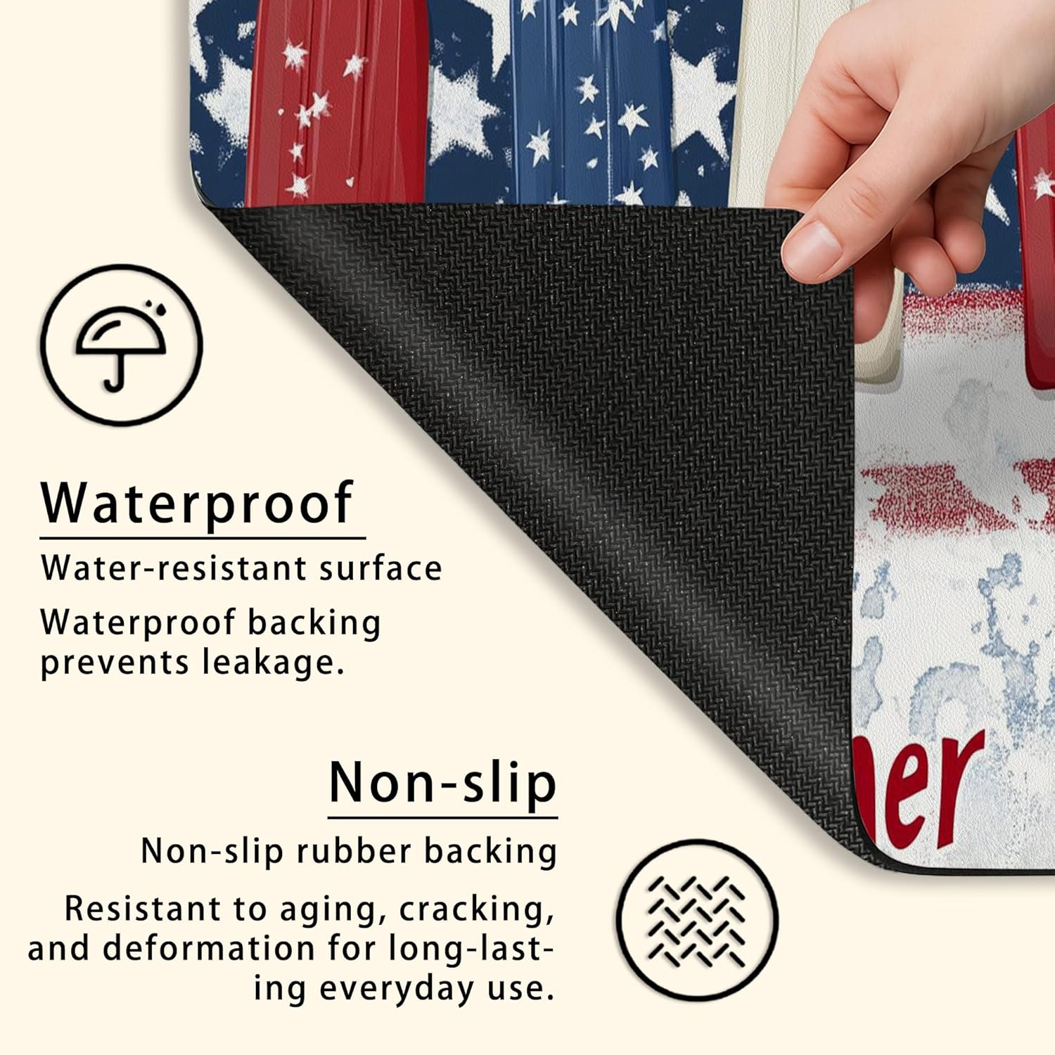Patriotic Dish Drying Mats For Kitchen Counter, Vintage Americana Absorbent Rubber Dish Drainer Rack Mat, Summer Style PU Leather Drying Pad For Kitchen Counter BBQ Protector 18x24 Inch