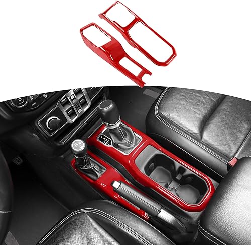 RT-TCZ Cubierta de palanca de cambios para Jeep JL, color rojo, panel de ajuste de perilla de palanca de cambios 4WD para Jeep Wrangler JL JLU