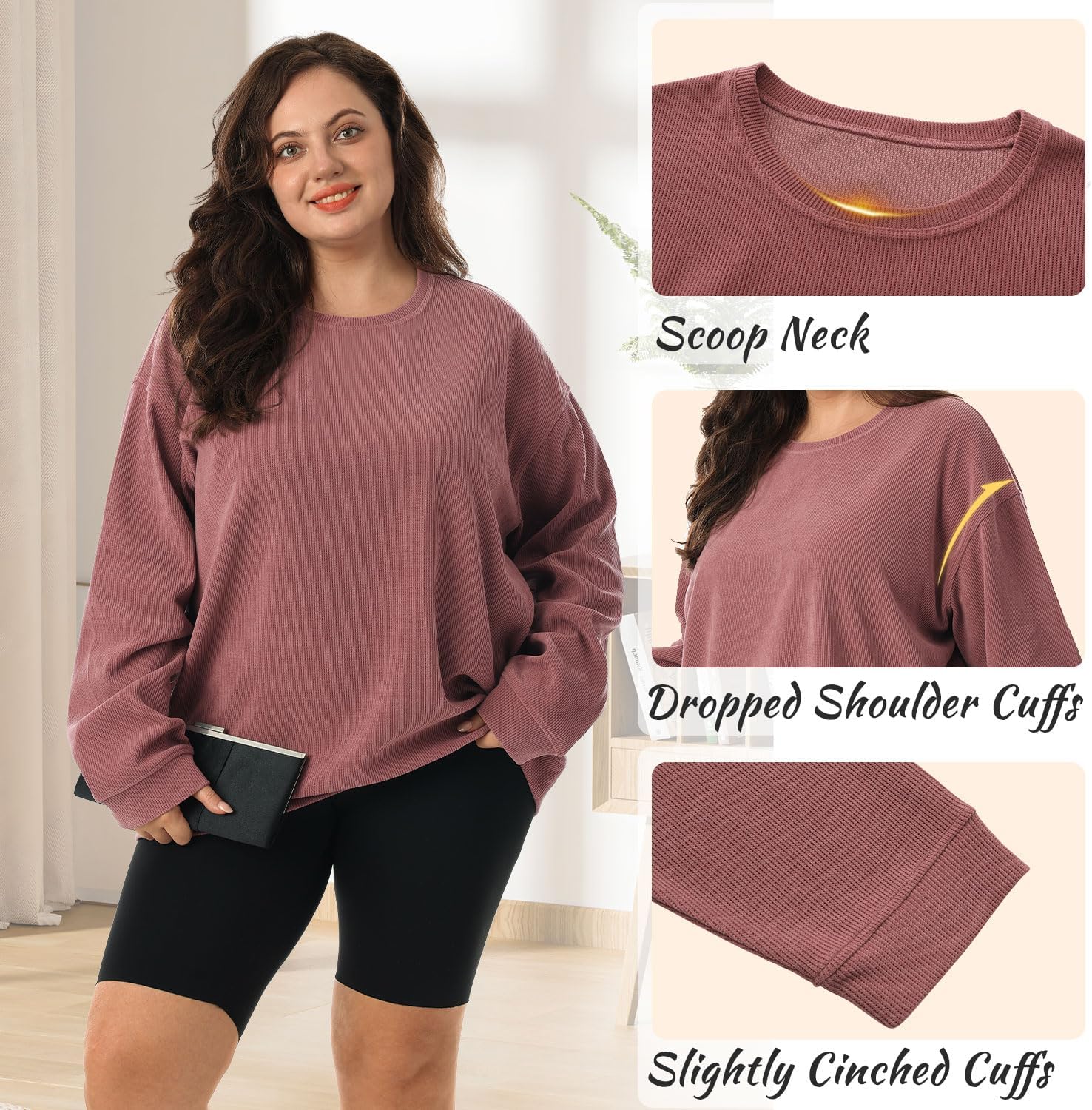 HOdo Women's Plus Size Sweatshirts Oversized Pullover Long Sleeve Tops Crew Neck Sweat Shirt Casual Loose Fitting 1X-5X - Image 5