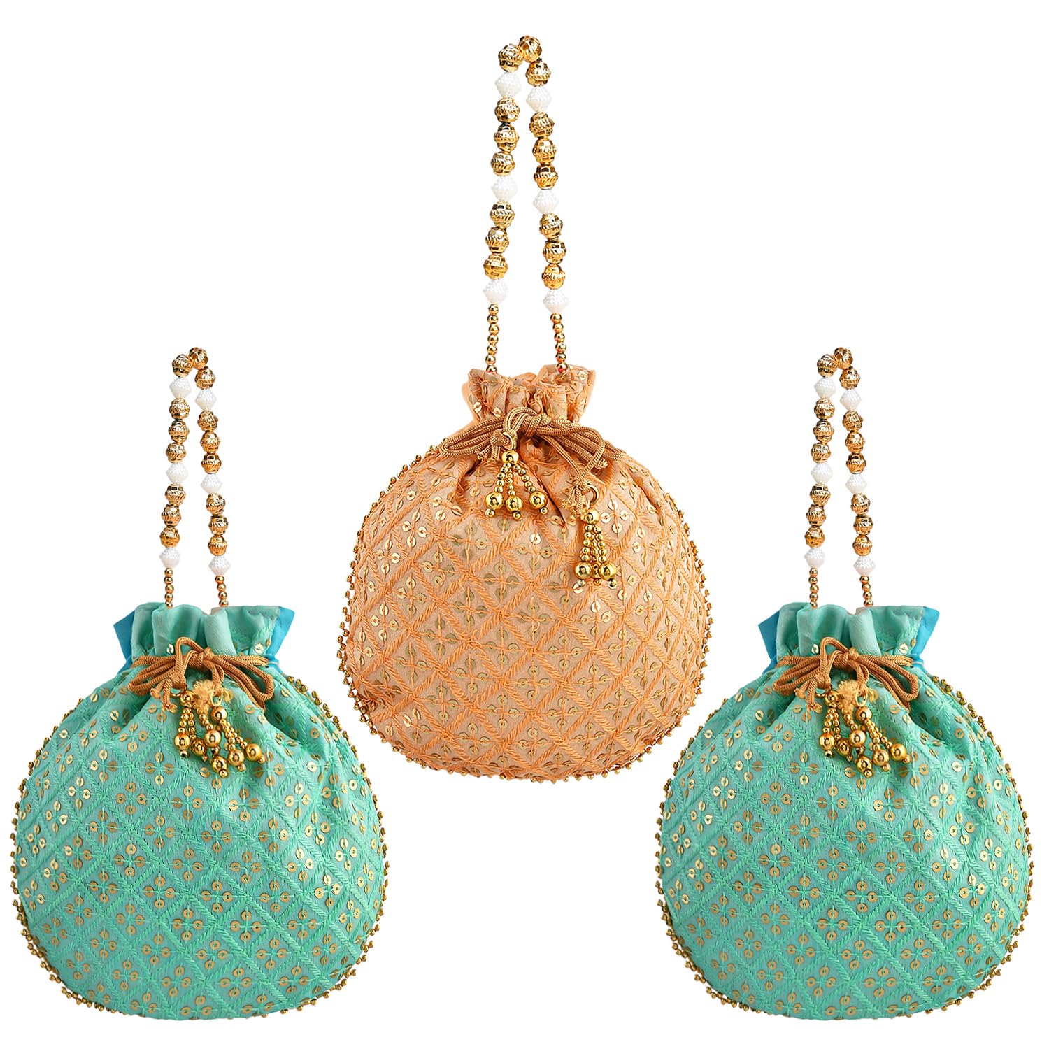 Kuber Industries Potli | Silk Wedding Potli | Drawstring Closure Potli | Wallet Potli | Christmas Gift Potli | Baby Shower Potli | Traditional Shagun Potli | Single Side Sequins | Pack of 3 | Multi (B0CQT9SC7M) Amazon Price History, Amazon Price Tracker