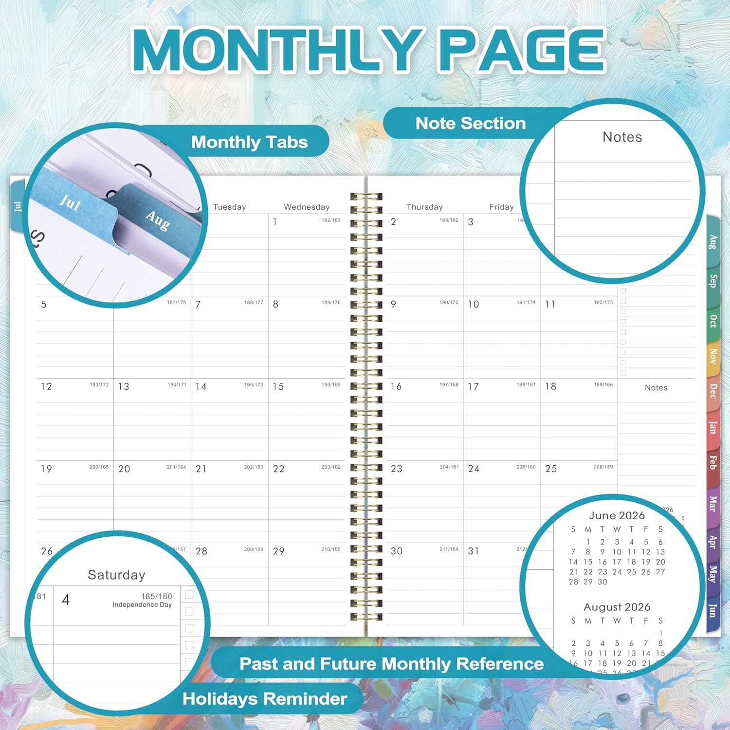 Planner 2026-2027 - Academic Planner 2026-2027, July 2026 - June 2027, 8.5" x 11", Calendar Planner with Colorful Monthly Tabs, Twin-wire Binding, Holidays, Back Pocket image 3