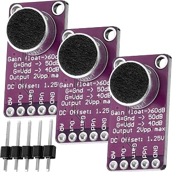 AZDelivery Max9814 Microphone AGC Amplifier Board 2.7V - 5.5V Auto Gain Control Amplifier 40dB/50dB/60dB compatible with ESP8266, ESP32 and Arduino Including E-Book! Pack of 3