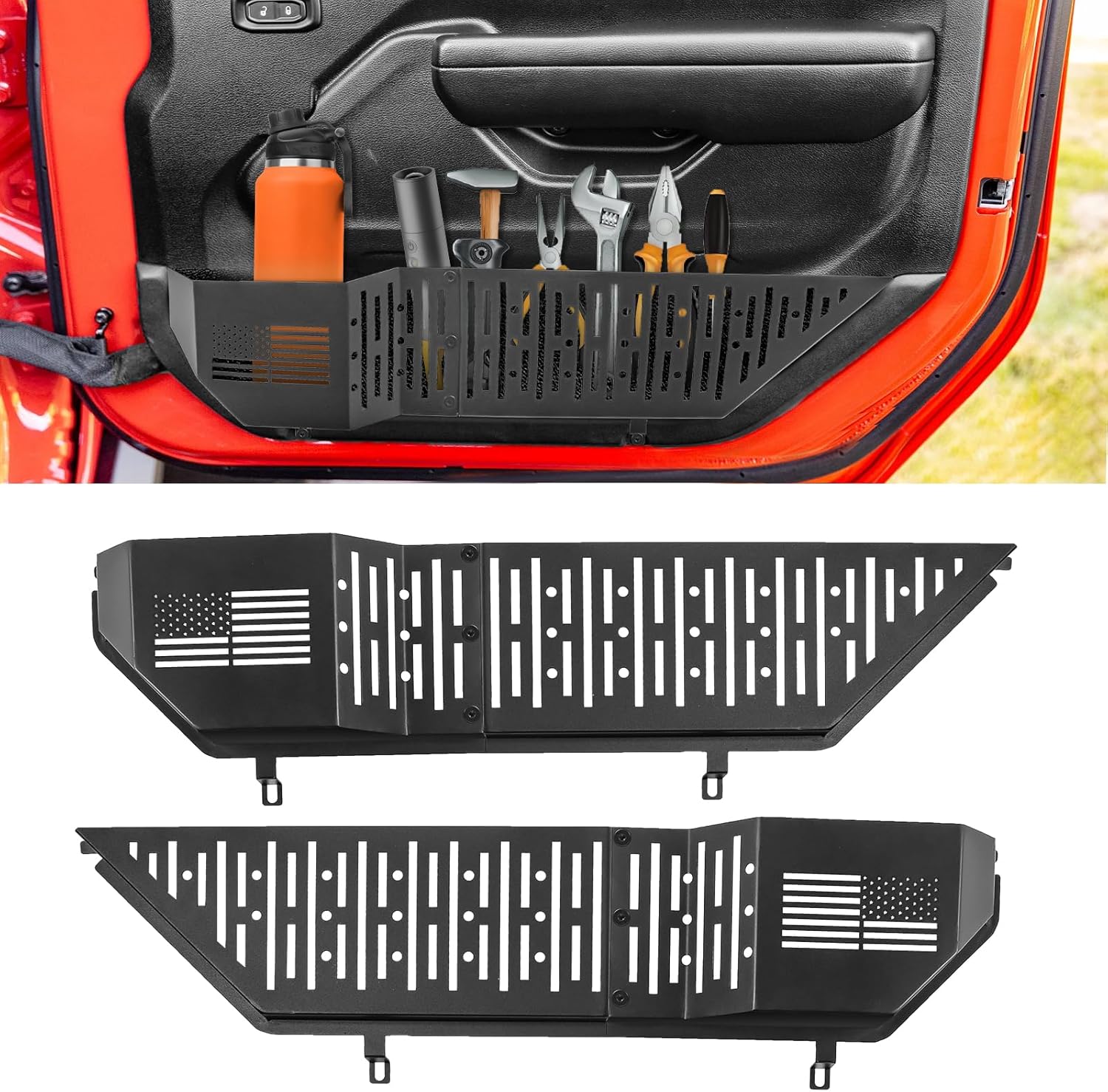 Metal Front Door Storage Box for Wrangler JL JLU 4XE 2018-2025, Gladiator JT 2020 2021 2022 2023 2024 2025 Interior Door Side Insert Organizer Storage Expansion Accessories, 2PCS