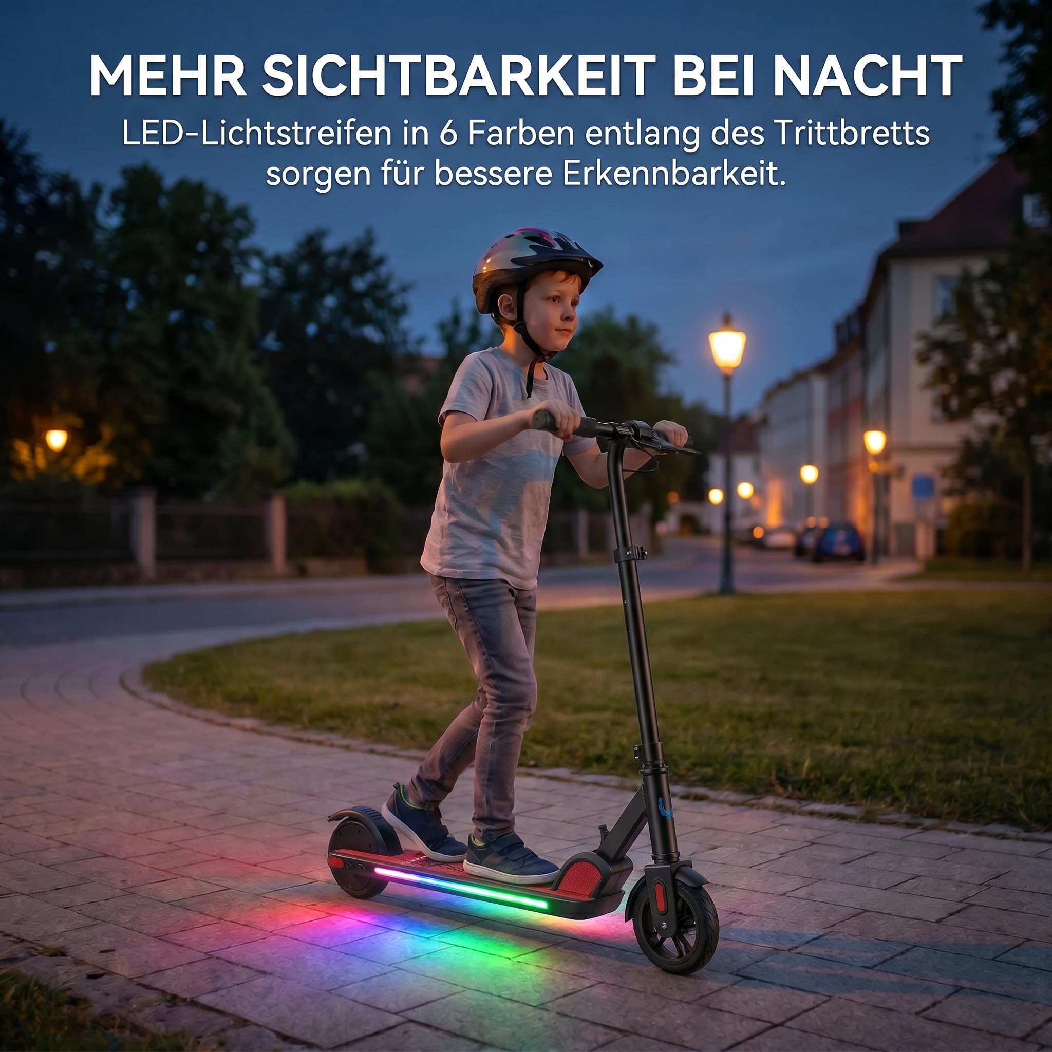 Caroma Elektroroller für Kinder von 6-12 Jahren, 150W Motor bis 16 km/h E Scooter, Faltbarer E Roller mit Bunte Leuchten & LED-Display，80 Min. Fahrzeit, Einstellbare Geschwindigkeit & Höhe
