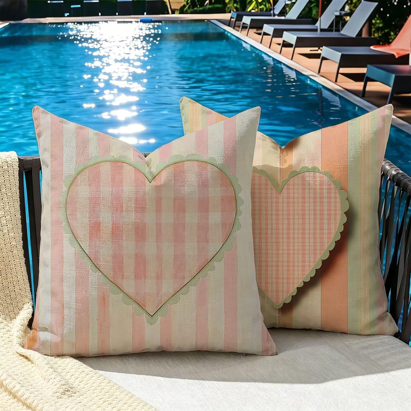 Kissenbezug 65x65cm Outdoor Kissen 2er Set Gitter Liebe-2 Samt Dekokissen