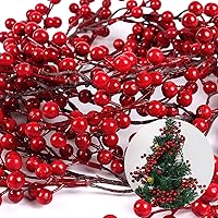 Vista 2 de RECUTMS Guirnalda de bayas rojas para decoración de Navidad, guirnalda navideña de 5.9 pies, guirnaldas de bayas artificiales con tallos flexibles