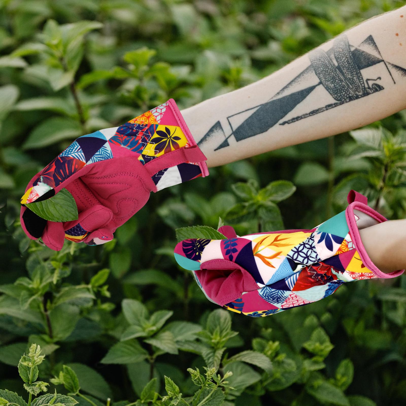Gartenhandschuhe aus Leder für Damen, dornensicher, Touchscreen-Design, robuste Arbeitshandschuhe zum Pflanzen, Graben, Beschneiden, Farbe T