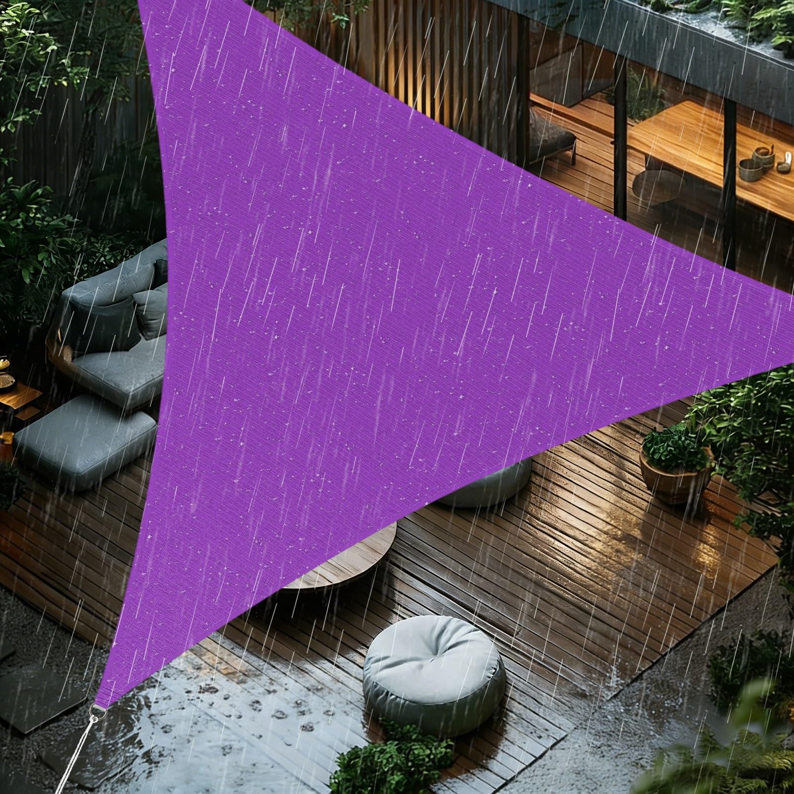 Sun Shade Sail 2.4x2.4x2.4m Triangle Waterproof PES Polyester 98% UV Block Sunscreen Awning Canopy for Outdoor Garden Patio Yard Lawn Party, Purple