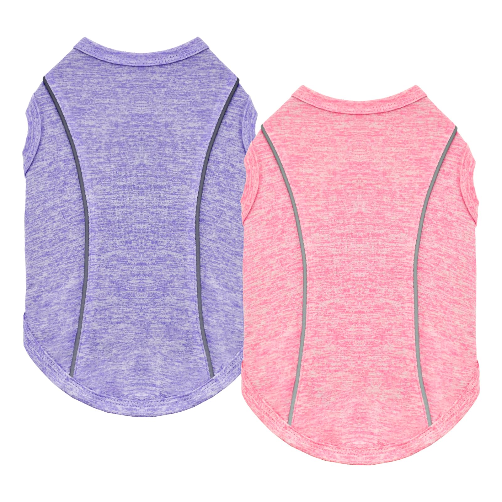 Vehomy 2 Pack Quick-Dry Dog Summer T-Shirt With Reflective Strips - Breathable Cooling Tank Top, Pet Sun Protection Clothes for Dogs Cats, Pink &